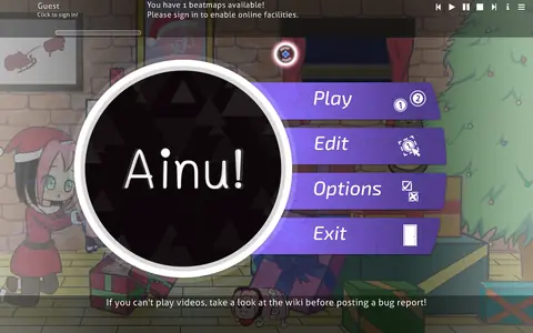 Ainu: the Ainu! main menu running a custom holiday-themed skin