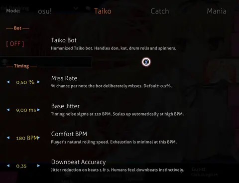 paw!cheats: Taiko auto-bot menu